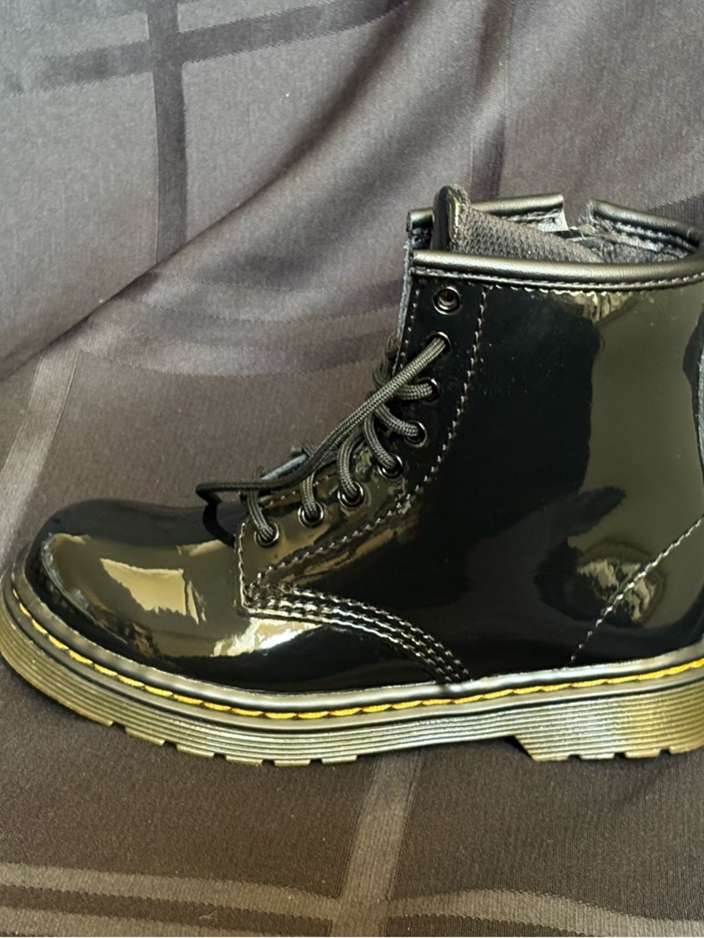 Dr martens Kids Patent Leather Black Lace Up Boots Unisex Size 9 Side Zipper